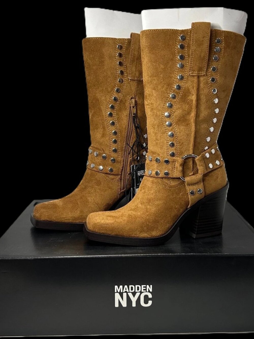 Moto West Studded Harness Square Toe Boots Western Riding Motorcycle School Work